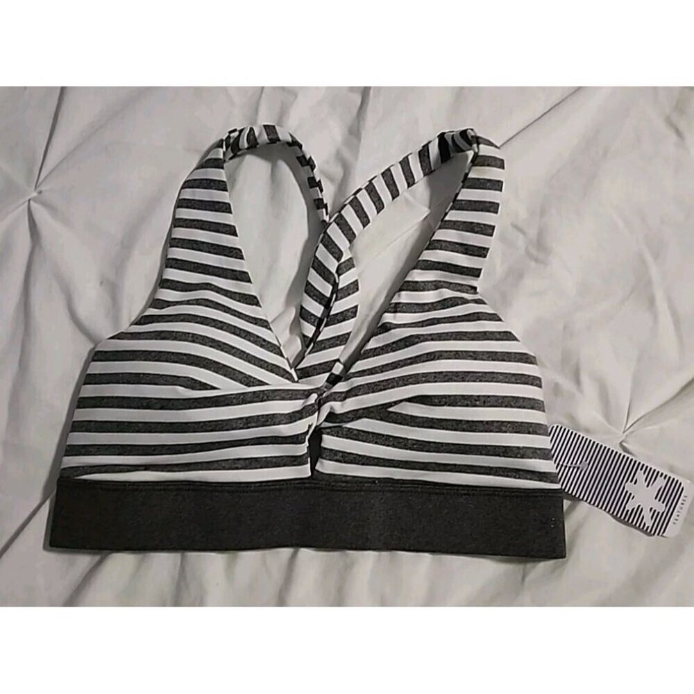 Splendid Sports Bra Small Gray & White Stripes Cross Back